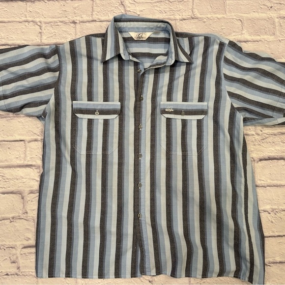 Gabbici Vintage Button Down Shirt Men Women Gray Blue Navy White Cotton Vacay - Picture 4 of 8